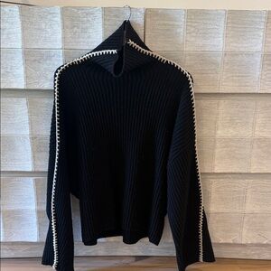 Rag & Bone Black Ribbed Crochet-Trim Sweater